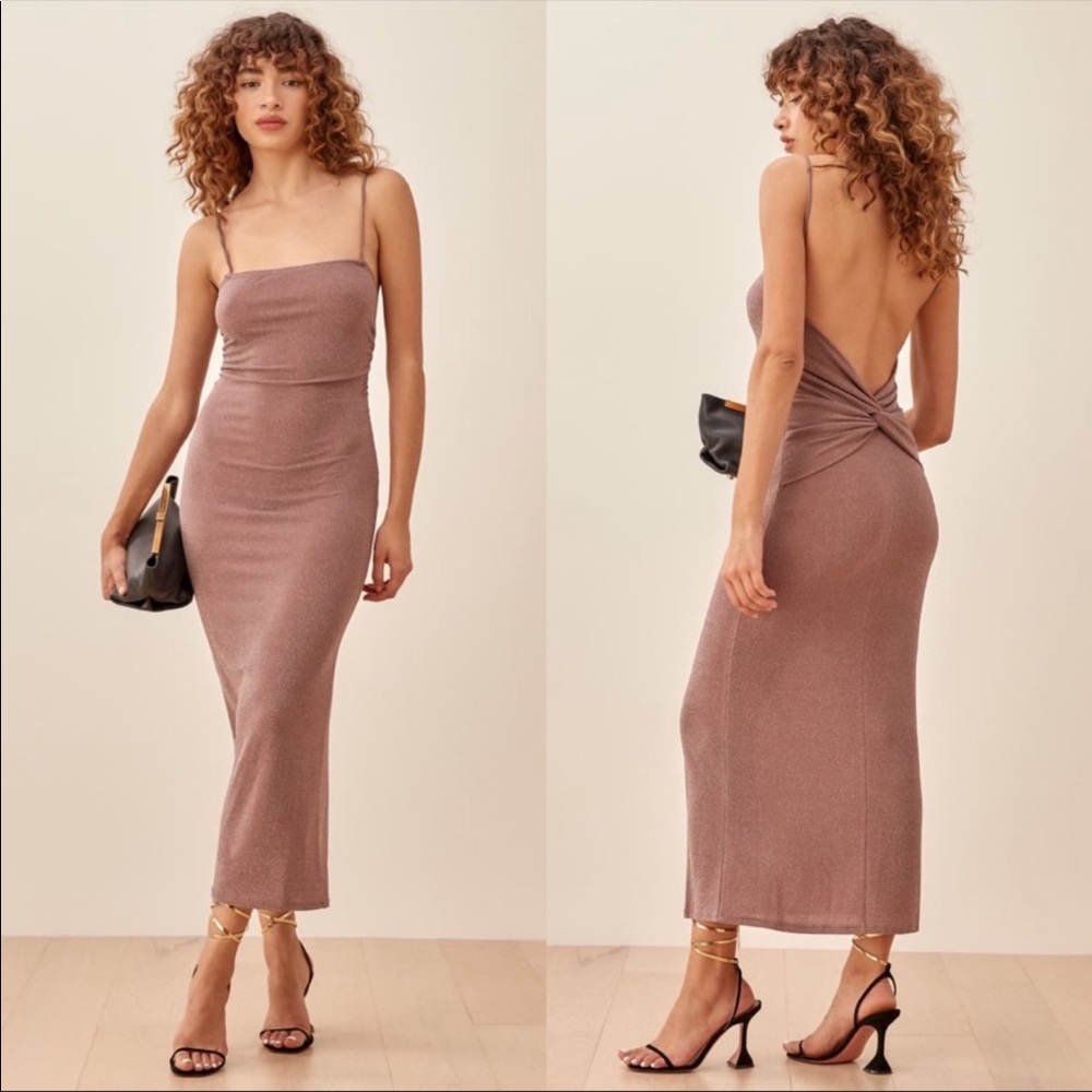 NWT Reformation Breslin Dress in Latte Sparkle xs